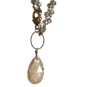 Gorgeous Glass Beaded Necklace Teardrop Pendant Heart Shaped Lobster Clasp